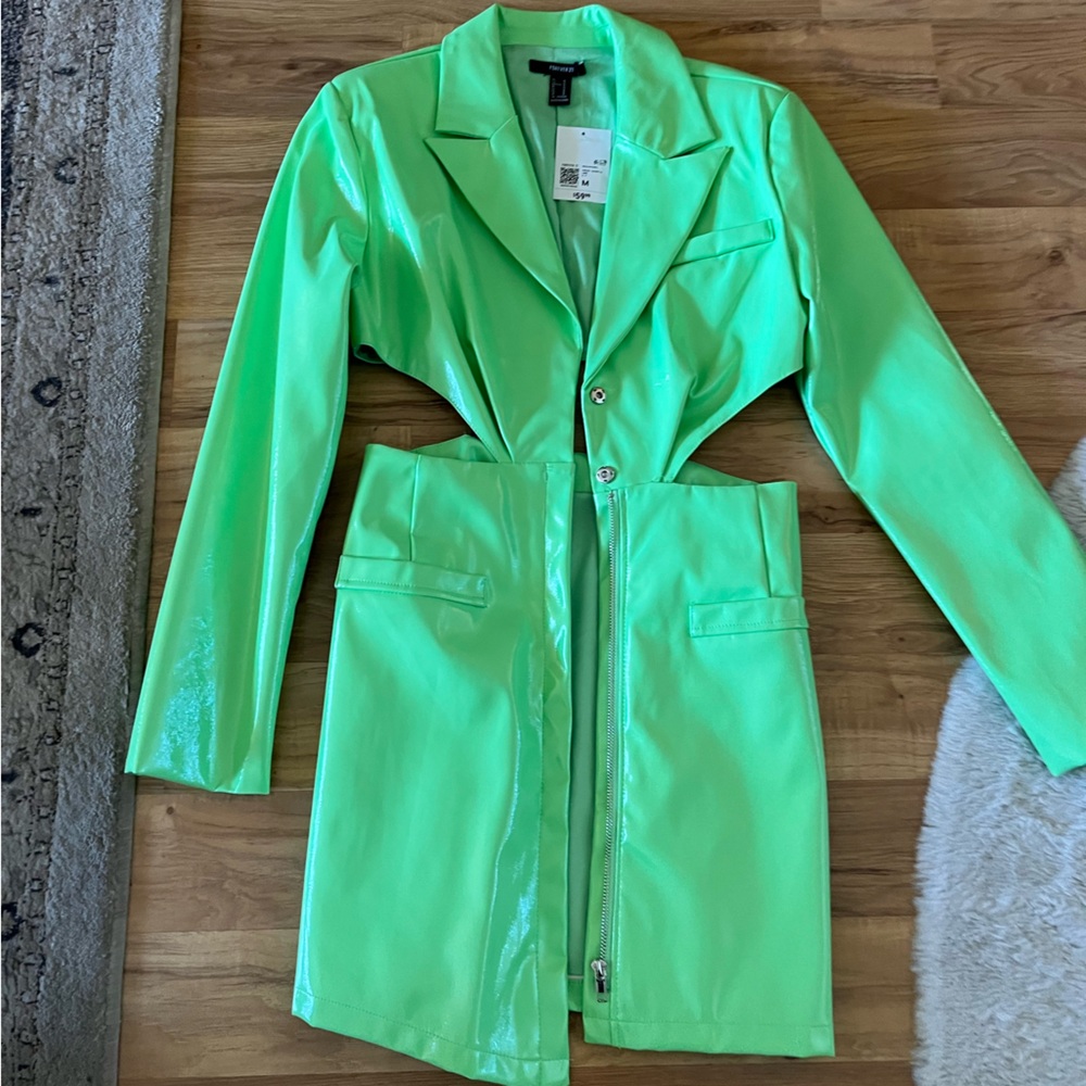 Leather Jacket Mini Dress with buttons 
Forever 21 Neon Green Trendy Fashionable